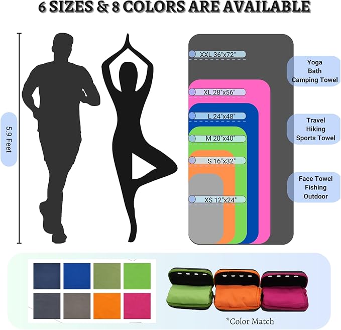 Microfiber Camping Towel with EVA Case, Extra Large 36"x72" Super Absorbent and Quick Dry Beach Towel, Portable Travel Microfiber Towel Best for Hiking Swimming Outdoors Gym (XXL Dark Grey)