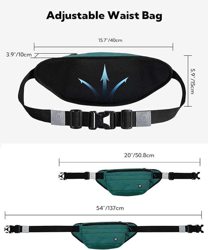 WATERFLY Fanny Pack for Men Women Water Resistant Large Hiking Waist Bag Pack Carrying All Phones for Running Walking Traveling