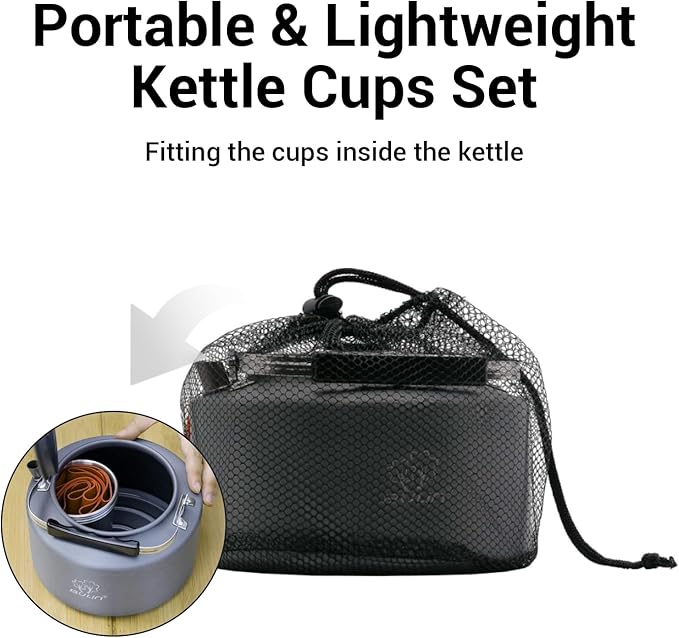 Bulin 2.2L Camping Kettle Set with 4 Cups Lightweight Aluminum Camp Tea Coffee Pot with 4 Stainless Steel Cups for Outdoor Camping Cookware Hiking Backpacking Kitchen Campfire and Picnic, Carrying Bag