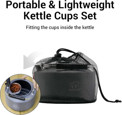 Bulin 2.2L Camping Kettle Set with 4 Cups Lightweight Aluminum Camp Tea Coffee Pot with 4 Stainless Steel Cups for Outdoor Camping Cookware Hiking Backpacking Kitchen Campfire and Picnic, Carrying Bag