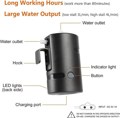 Portable Outdoor Shower, 2 Flow Mode, 4400mAh Battery Powered Shower Pump for Hiking/Backpacking, Travel, Beach, Pet, Flowering, IPX7 Waterproof &USB Rechargeable Camping Shower with 3 LED Lights…