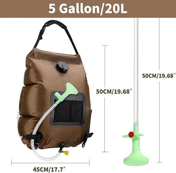 Solar Shower Bag, Solar Heating Camping Shower Bag, 5Gal(20L) Portable Camping Shower Bag, with Removable Hose and On-Off Switchable Shower Head, for Outdoor Traveling/Climbing/Hiking/Beach/Swimming