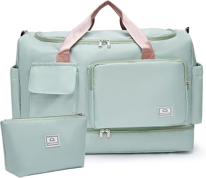 Small Gym Bag for Women, Travel Duffle Bag Carry On Weekender Bag with Shoe Compartment