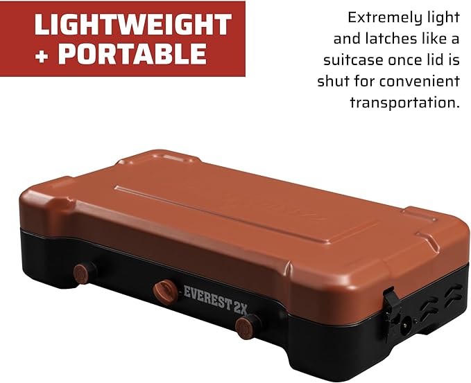 Camp Chef Mountain Series Everest 2X - High Output Two-Burner Camp Stove - Lid Doubles as Windscreen - Portable Cooking Stove - For Outdoor Cooking - 20,000 BTU Burners - 215 Sq In Cooking Area