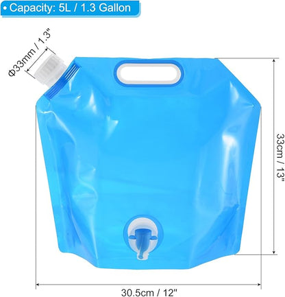 PATIKIL 1.3 Gallon Collapsible Water Container Bag with Spigot, 3 Pack PE Folding Water Jug Carrier for Camping, Hiking, Emergency Water Storage, Blue