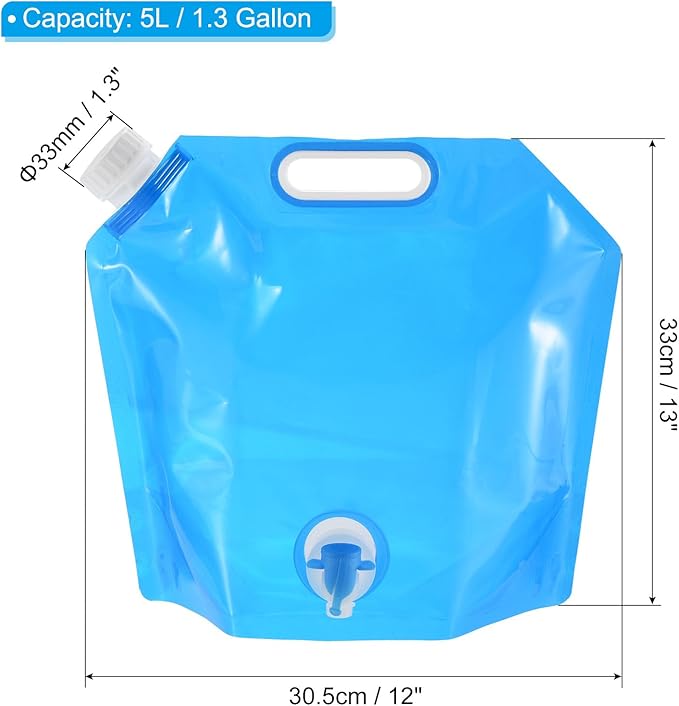 PATIKIL 1.3 Gallon Collapsible Water Container Bag with Spigot, PE Folding Water Jug Carrier for Camping, Hiking, Emergency Water Storage, Blue