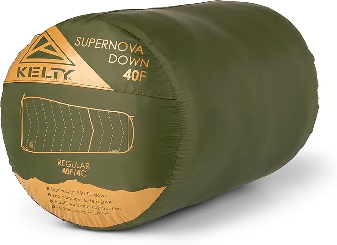 Kelty Supernova Down Sleeping Bag, Compact + Lightweight, Roomy Shape for All Body Types and Sleep Positions, Recycled Shell Fabrics