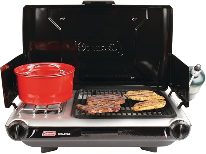 Coleman Tabletop 2-in-1 Camping Grill/Stove, 2-Burner Propane Grill & Stove for Outdoor Cooking with Adjustable Burners & Pressure Regulator, 20,000 BTUs of Power for Camping, Tailgating, Grilling