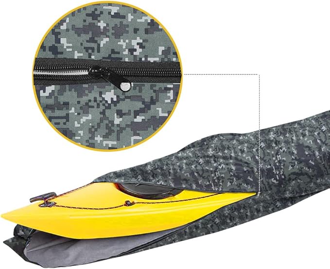 i COVER 13ft Kayak Cover- Water Proof Heavy Duty Kayaks/Canoe Covers Fits Canoes or Paddleboards up to 13ft Long and Beam Width up to 30in, Camo