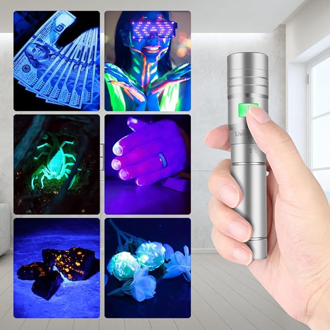 UniqueFire 365nm uv Black Light Flashlight Mini, 365nm uv Flashlight Rechargeable USB Strong UV LED Pocket Flash Light, Detector for Pet Urine, Fluorescent Agents, Paper Currency, Antique Jade