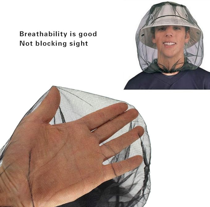 4 Pack Premium Mosquito Head Net Mesh Hat Face Netting Lightweight Durable Protective Cover Fly Insects Bugs Preventing for Camping Hiking Fishing Outdoor Activity