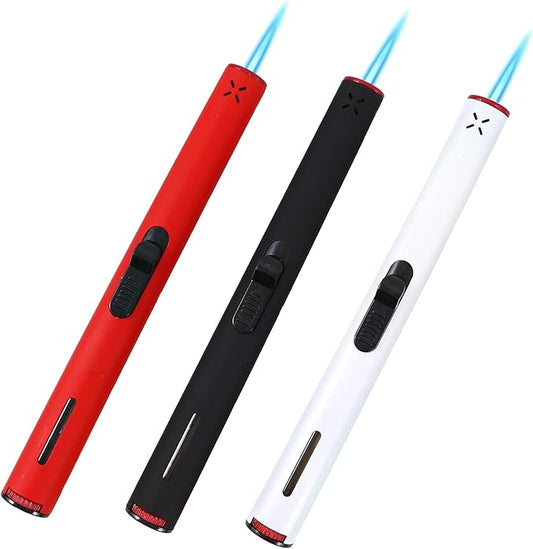 3PC Butane Torch Lighters, 7.9IN Refillable Torch Lighter Adjustable Jet Flame Butane Lighter Long Pen Lighter for Grill BBQ Candle Camping (Gas Not Included)