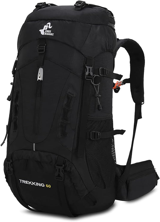 Bseash 60L Hiking Camping Backpack with Rain Cover, Waterproof Large Capacity Outdoor Sport Travel Daypack Climbing Touring (Black)