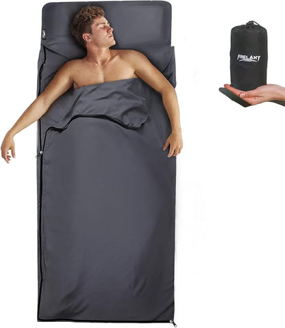 Frelaxy Sleeping Bag Liner, XL Travel Sheet & Camping Sheet for Backpacking, Hotel, Hostels & Traveling, Comfy & Easy Care, Full-Length Zipper/No Zipper