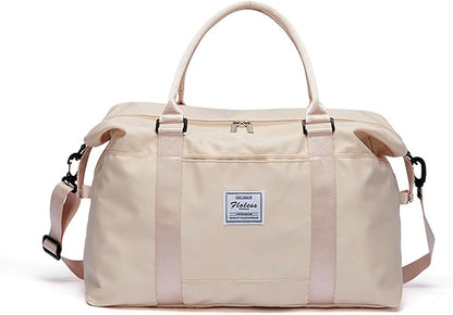 KARRESLY Travel Duffel Bag for Women,Shoulder Weekender Overnight Bag Sports Gym Tote Bag,Waterproof（Beige）