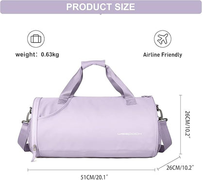 Gym Bag for Women & Men with Wet & Shoe Compartment, Small Duffle Bag for Travel, Sport, Gym, Workout, Overnight, Weekender, Carry-On - Purple