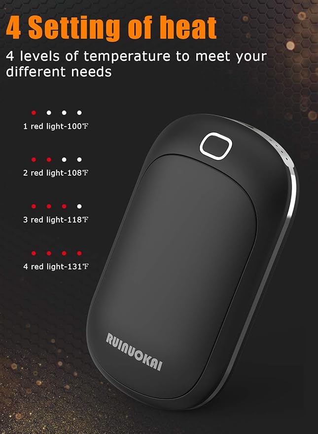 Hand Warmers Rechargeable, 5200mAh Electric Portable Pocket Hand Warmer Heater Pocket Warmer Dual-Sided Quick Heating Great for Outdoor Fishing Hunting Golf Camping Gifts for Men Women