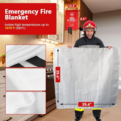HOMEXCEL Fire Blanket Emergency for Home and Kitchen - 4 Pack, Emergency Fire Retardant Blankets, Flame Suppression Fiberglass Fire Blanket for House Camping Grill Car Office Warehouse Survival Safety