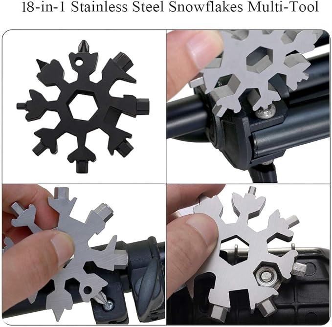 18-in-1 Snowflake Multi-Tool Screwdriver, Stainless Steel 18-1 Multitool Snow Tool (Black)