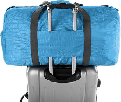 Dimayar Travel Duffle Bag for Men Women - Foldable Duffel Bag with Shoes Compartment - Overnight Bags Waterproof & Tear Resistant(65L,Light Blue)