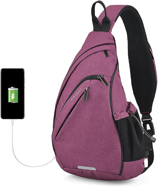 Hanke Sling Bag Men Backpack Unisex One Shoulder Bag Hiking Travel Backpack Crossbody with USB Port Versatile Casual Daypack