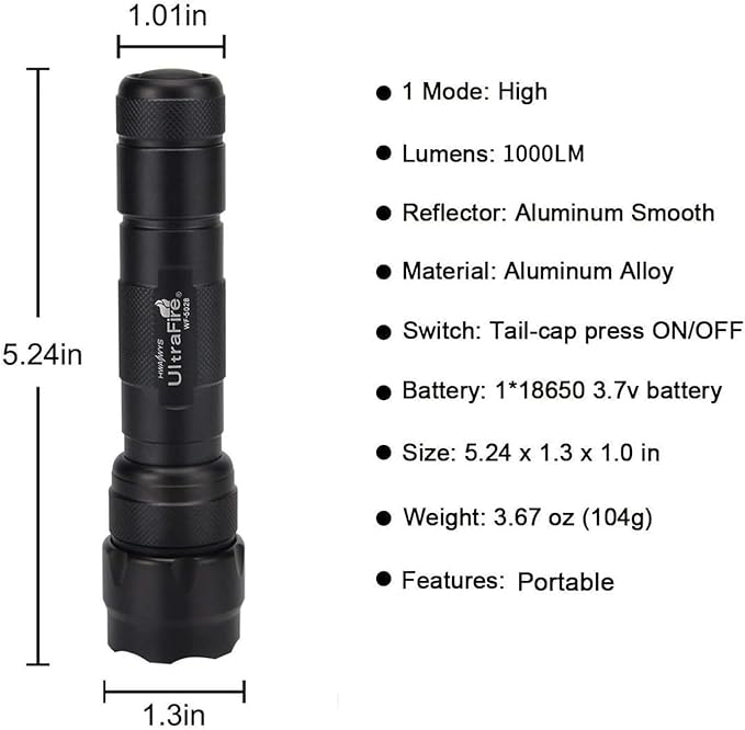 ULTRAFIRE WF-502B Tactical Flashlight with Holster, Single Mode 1000 Lumens LED Flashlight with Duty Belt Holster, Bright Small EDC Flashlight with Torch Case Holder Pouch (Battery Not Included)
