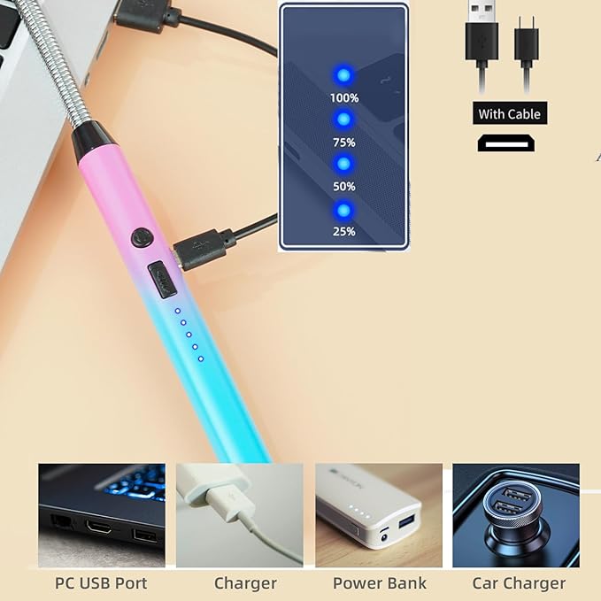 4 Pack Candle Lighter,Arc Lighter with USB Charging,Electric Lighter for Candles, Flameless Windproof,LED Battery Display,Safety Switch,Rotate 360°,for Aromatherapy,Candles,BBQ. (Pink)