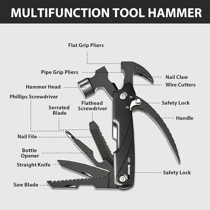 Hammer Multitool, Camping Hammer Tool Camping Essentials Gear Survival Multitool with Knife Hammer Pliers Saw Bottle Can Opener Screwdriver Cool Gadgets Gifts for Men, Dad