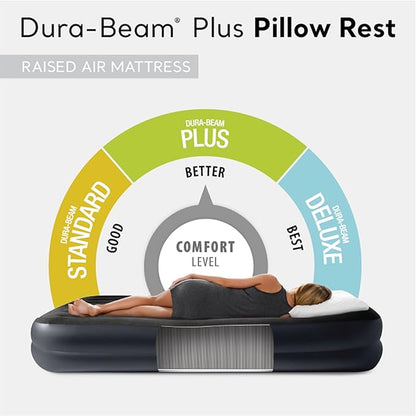 Intex 64123ED Dura-Beam Plus Pillow Rest Fiber-Tech – Queen Size – Built-in Electric Pump – 16.5in Bed Height – 600lb Weight Capacity