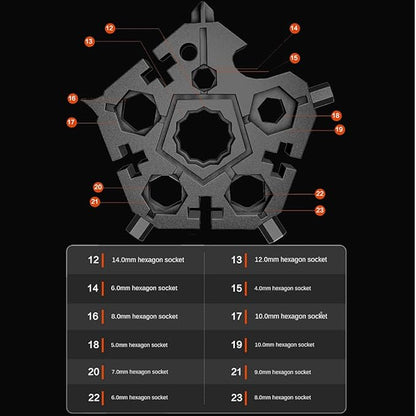 10 Pack The Pentagon Carbon Steel 23-in-1 Snowflake Multitool Screwdriver, 18 in 1 Multi Snow Tool Wrench New Upgrade (Black)