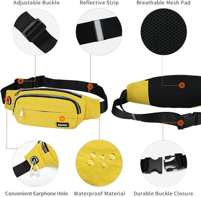 SINNO Large Crossbody Fanny Pack for Women Men Belt Bag With 4-Zipper Pockets for Travel Running Hiking Workout Dog Walking Outdoors Sport Fishing Waist Pack Bag Carrying All Phones
