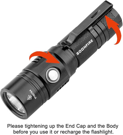 1000 Lumens White LED Flashlight, E USB Rechargeable Waterproof Compact EDC Law Enforcement flashlights (Camping, Emergency Use and Security)