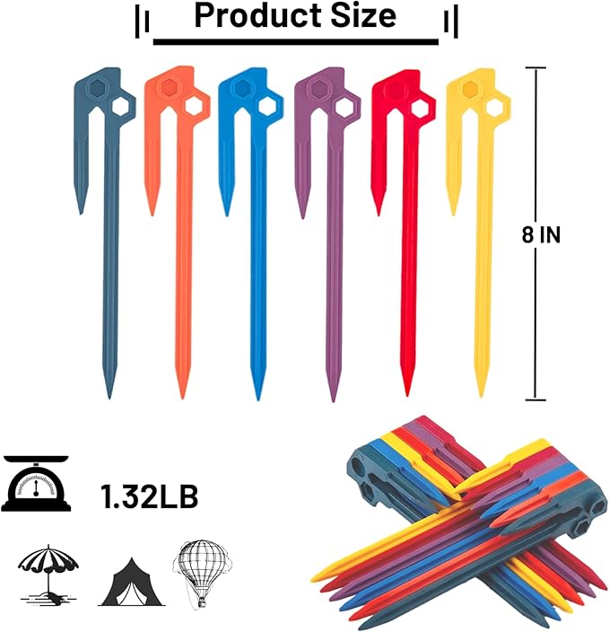 12 PCS Tent Stakes,AVOFOREST Heavy Duty Camping Stake Sturdy Novelty 8.1Inch Tent Pegs for Camping Patio, Garden, Canopies, Grassland, Outdoor (12pcs)