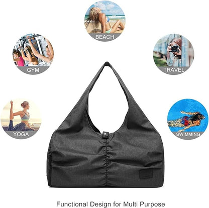 Travel Yoga Gym Bag for Women, Carrying Workout Gear, Makeup, and Accessories, Shoe Compartment and Wet Dry Storage Pockets（Medium，Rose Smoke）