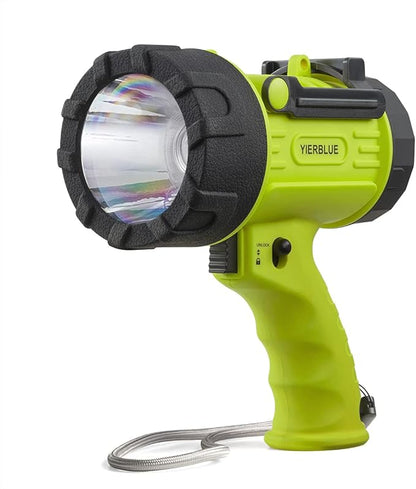 YIERBLUE Rechargeable Spotlight with 200000 Lumen LED, IP67 Waterproof Handheld Flashlight Searchlight with Detachable Red Light Filter, 24 Hours Long Running (fluorescent)