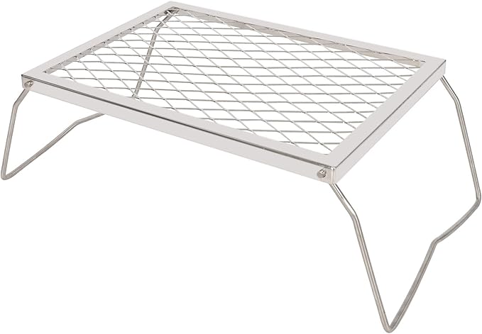 REDCAMP Folding Stainless Campfire Grill Heavy Duty Steel Grate, Portable Camp Fire Cooking Racks for Over Fire Pit