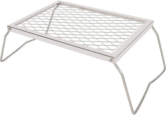 REDCAMP Folding Stainless Campfire Grill Heavy Duty Steel Grate, Portable Camp Fire Cooking Racks for Over Fire Pit