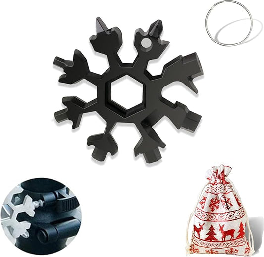 18-in-1 Snowflake Multi Tool Portable Stainless Steel Snowflake Bottle Opener/Flat Phillips Screwdriver Kit/Wrench Tools for Outdoor Camping Tool ,Christmas Gift (Black 1 PACK)