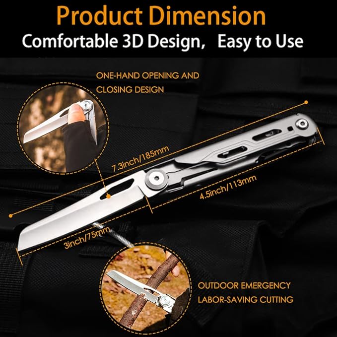 Maerd P3 9in1 Hard Stainless Steel Multitool, Foldable Self-Locking Multi-tool Pocket Knife with Belt clip, First Aid Scissors, Saw, Bottle Opener, Sickle, EDC Multitool Emergency