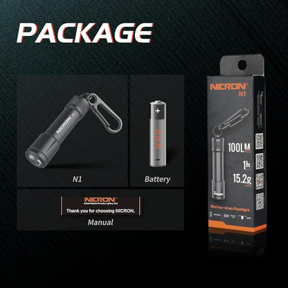 NICRON EDC Keychain Flashlight N1 Mini LED Light with AAA Battery, Portable Mini Light IPX7 Waterproof Build for Outdoor Camping etc.