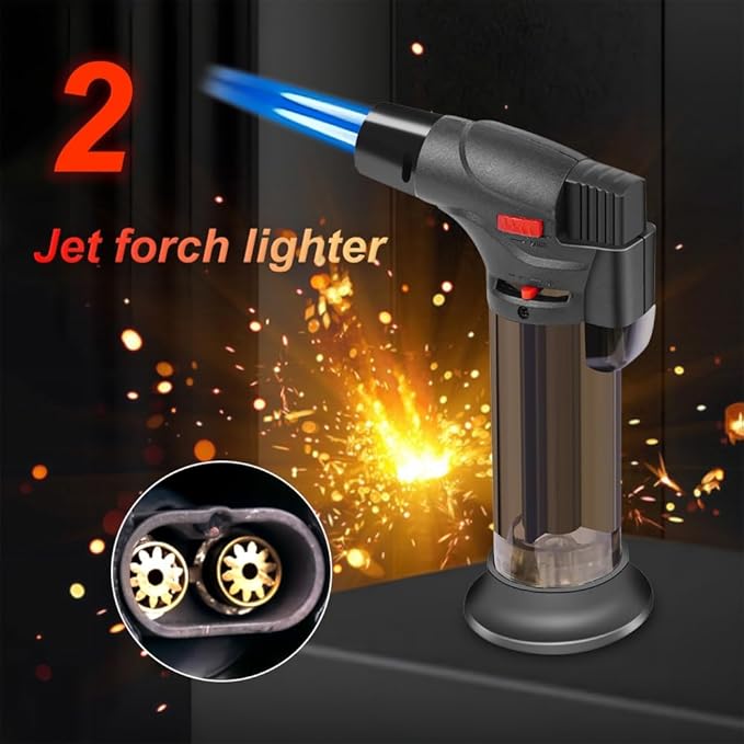 3 Pack Torch Lighters Butane Refillable Lighter double Jet Flame Windproof Torch Lighter Multi Utility Mini Gas Lighter Blow Torch Lighters for Candle Fireplace Camping Grill BBQ (Gas not Included)