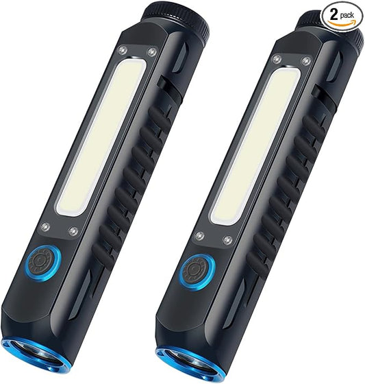Flashlight Rechargeable Magnetic LED Flashlight 500LM Super Bright LED Tactical Flashlight with Cob Sidelight Waterproof 8 Modes for Camping Emergency and Outdoor Use 2 Pack