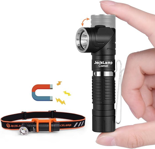 90 Degree EDC Flashlight, 1200 High Lumens Magnetic Flashlight with Clip, 6 Modes Rechargeable Led Headlamp, Pocket Tactical Flashlight for Working, Camping（Battery Included）