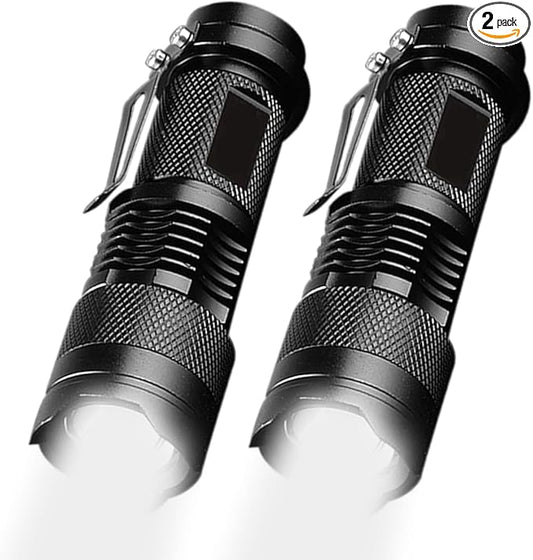 Tactical Flashlights, Bright Zoomable LED Mini Flashlights with High Lumens and 3 Modes, Waterproof Portable Pocket Flash Light for Emergency, Camping, and Outdoor Use (2 Pack)