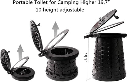 Portable Toilet for Camping Portable Folding Toilet with Carry Bag, Retractable Travel Toilet Foldable Stool Camping Toilet for Adults Kids, Height Adjustable & Sturdy Capacity 880 Lbs