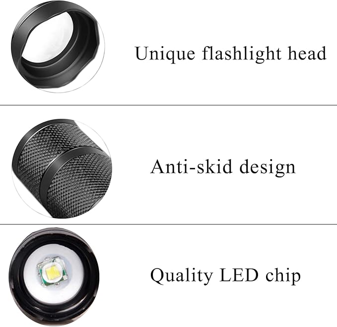 Bright Tactical Flashlight 5 Modes Zoomable Portable EDC Flashlight Handheld Flashlight for Camping Hiking Emergency, 2 Pack