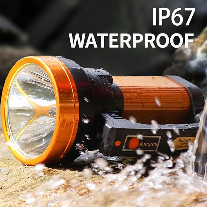 Super Bright Flashlight 800,000LM 6800mAh Handheld Spotlight,50H Long Lasting Rechargeable Spotlight IP67 Waterproof Bright Flashlight Lightweight for Camping Hiking Boating(Aluminium head ring)