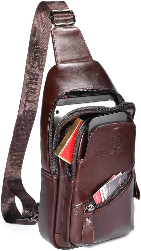 KPYWZER Vintage Leather Sling Bag Backpack for Men Crossbody Shoulder Chest Day Pack Backpacks Coffee