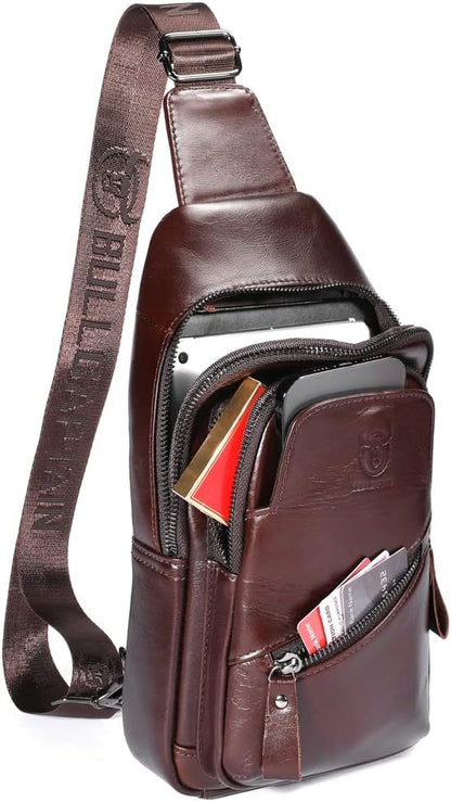 KPYWZER Vintage Leather Sling Bag Backpack for Men Crossbody Shoulder Chest Day Pack Backpacks Coffee