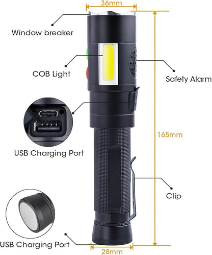 Self Defense Rechargeable Flashlight with 128dB Personal Alarms for Emergency or Safety,600 High Lumens,COB Work Light,Magnetic for Outdoors,Camping...